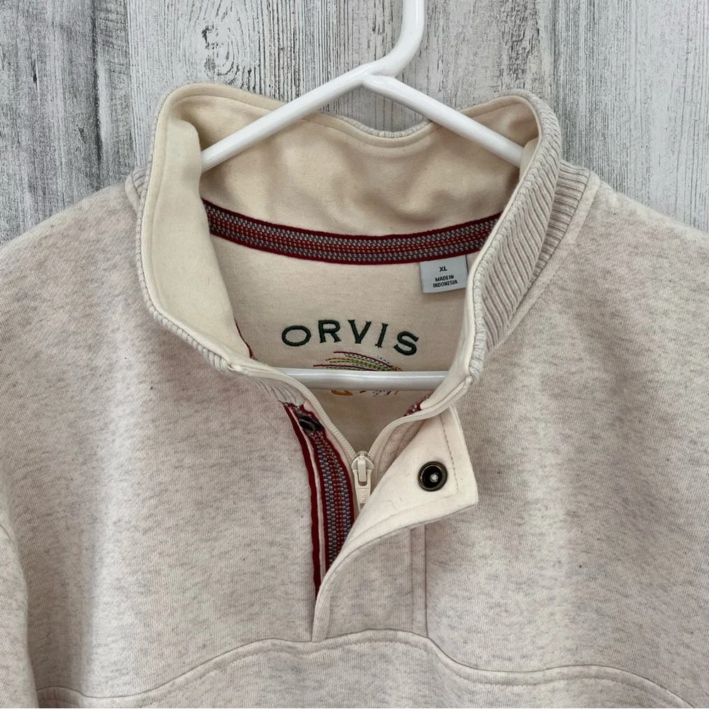 Orvis Men’s 4 Button & Snap Closure Pullover Sweater Size Large In Cream